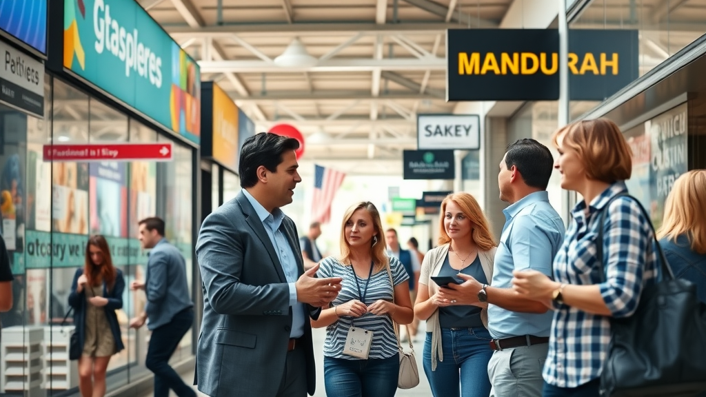 Mandurah digital marketing in vibrant Mandurah business district with digital billboards and storefronts
