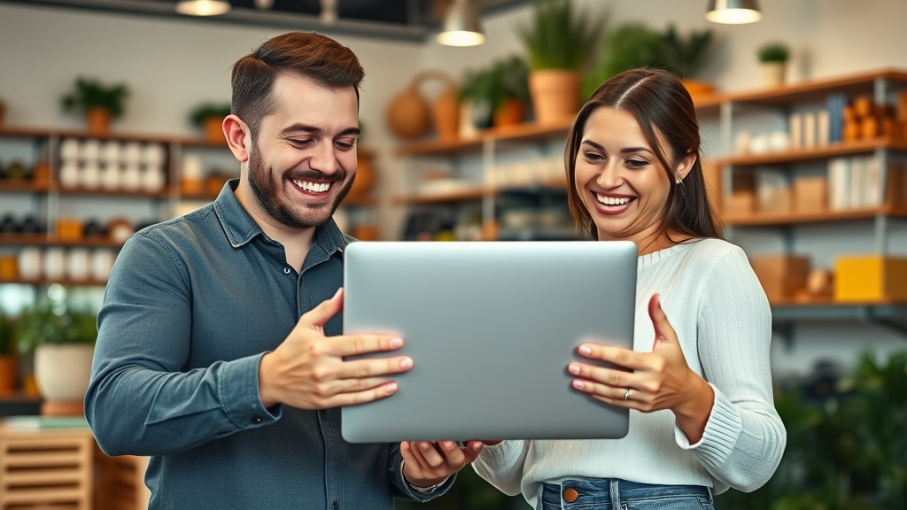 happy small business owners Mandurah reviewing new quality web site design