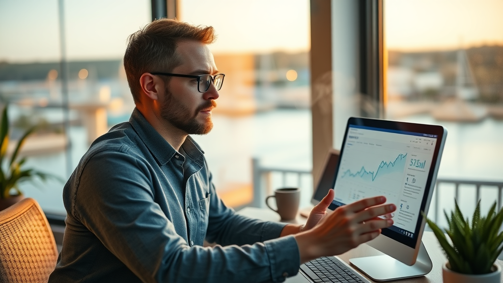 Custom website design Mandurah - business owner reviewing analytics and planning improvements in cozy Mandurah office